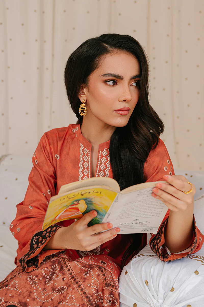 AMBER BROWN-2PC LINEN PRINTED SUIT - Image 6