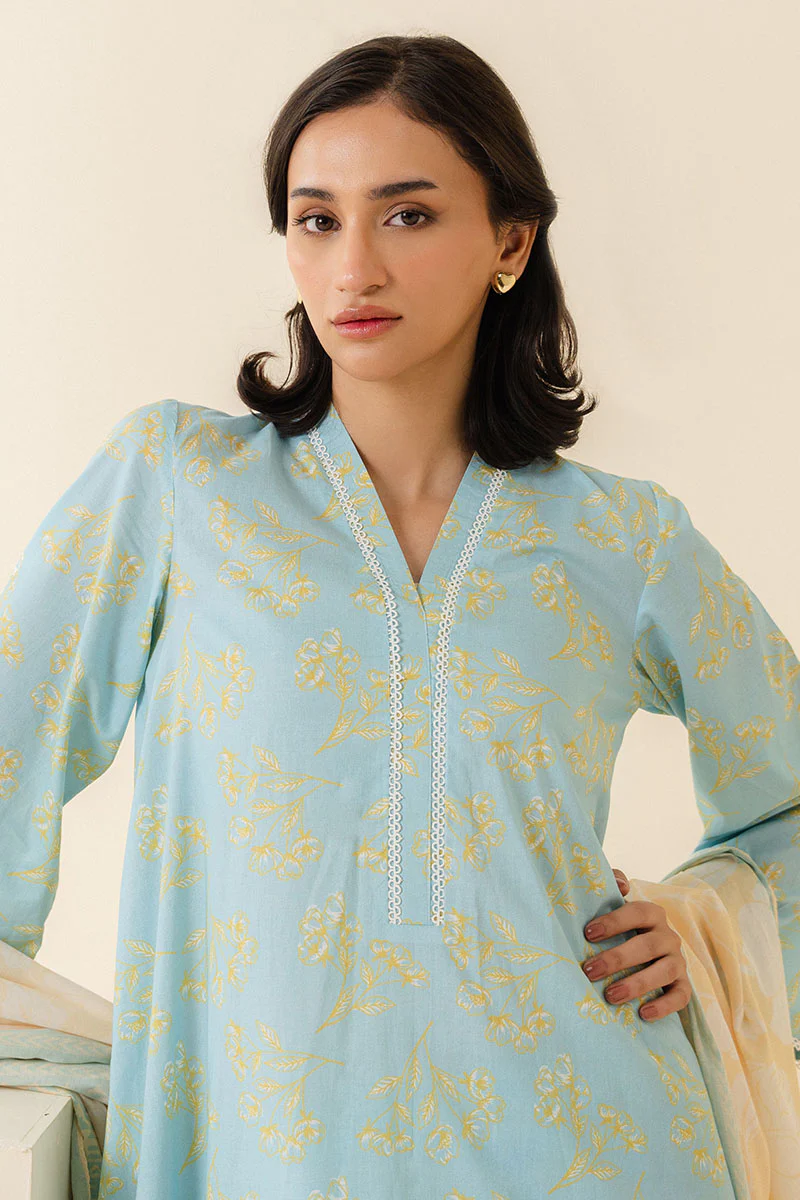 BLUE FOLIAGE-3 PIECE PRINTED LAWN SUIT - Image 5