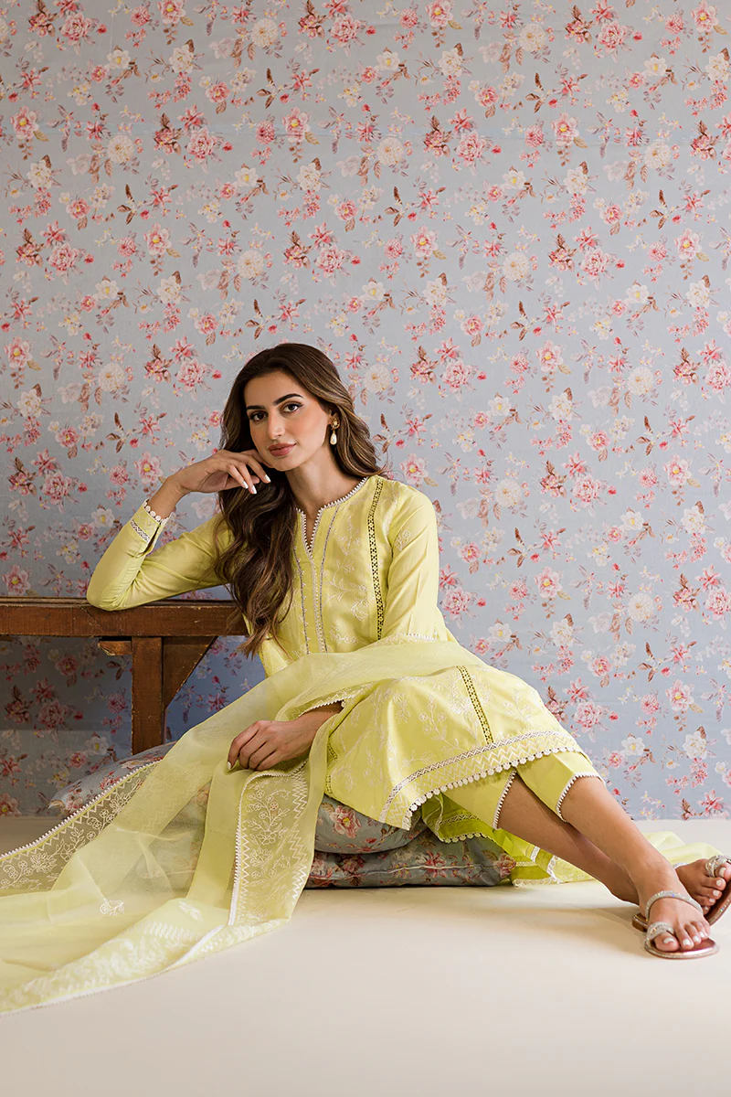 CALLA GREEN-3PC EMBROIDERED LAWN SUIT - Image 7