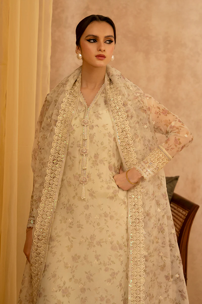 CLOUD CREAM-2 PIECE ORGANZA EMBROIDERED SUIT - Image 4