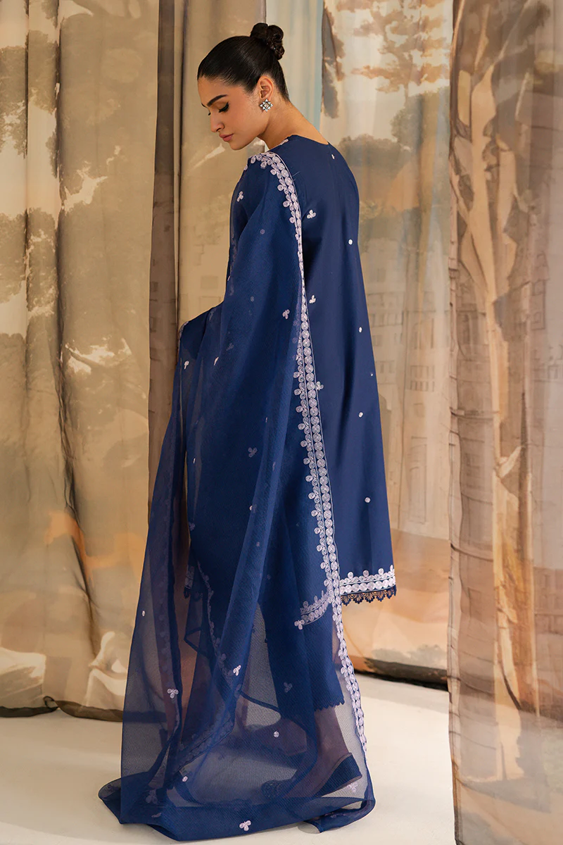 COBALT BLOOM-3PC LAWN EMBROIDERED SUIT - Image 2