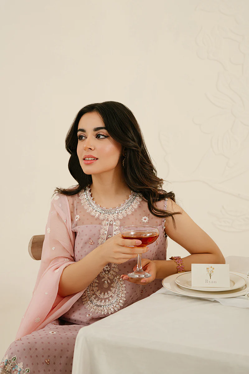 CRADLE PINK-4PC ORGANZA EMBROIDERED SUIT - Image 6