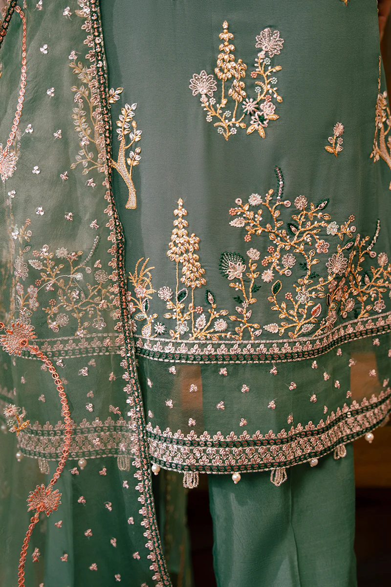 FERN GREEN-4 PIECE EMBROIDERED CHIFFON SUIT - Image 3