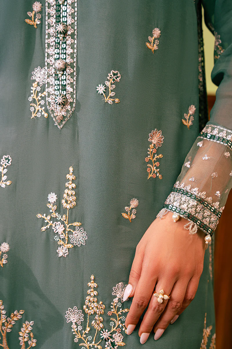 FERN GREEN-4 PIECE EMBROIDERED CHIFFON SUIT - Image 5