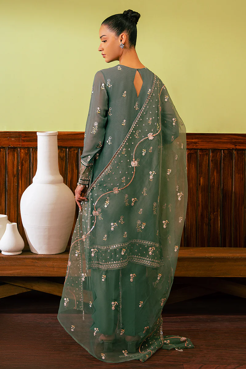 FERN GREEN-4 PIECE EMBROIDERED CHIFFON SUIT - Image 8