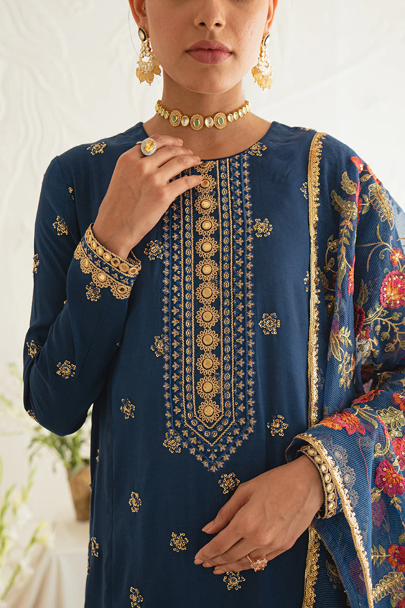 FESTAL BLUE-3PC SILK EMBROIDERED SUIT - Image 4
