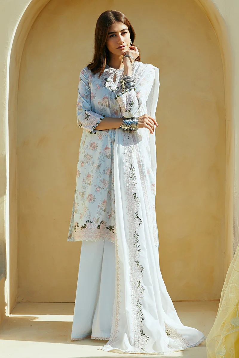 FLORAL MARINE STITCH 3PC: LAWN EMBROIDERED SUIT