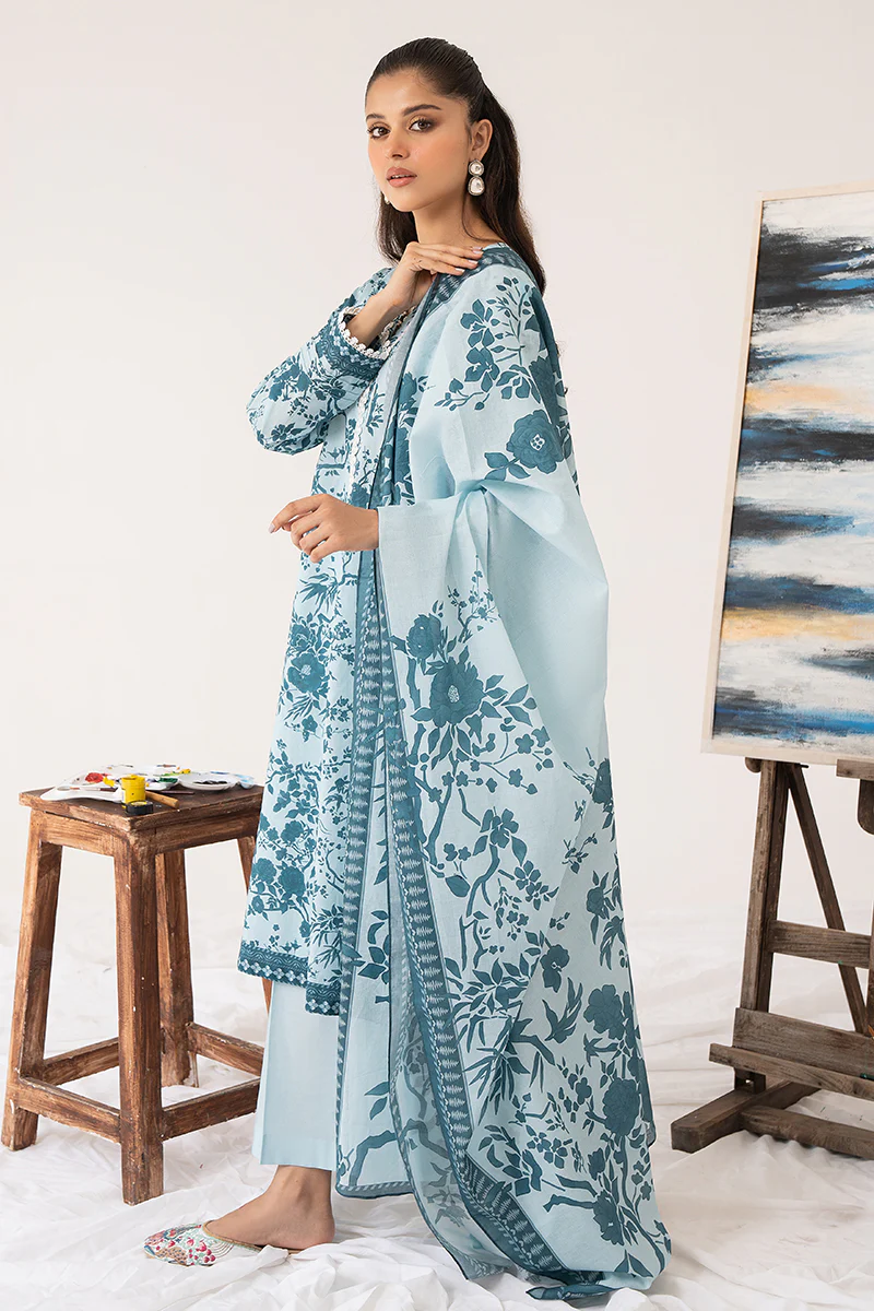 FLORESCENCE BLUE-3PC PRINTED LAWN SUIT - Image 2