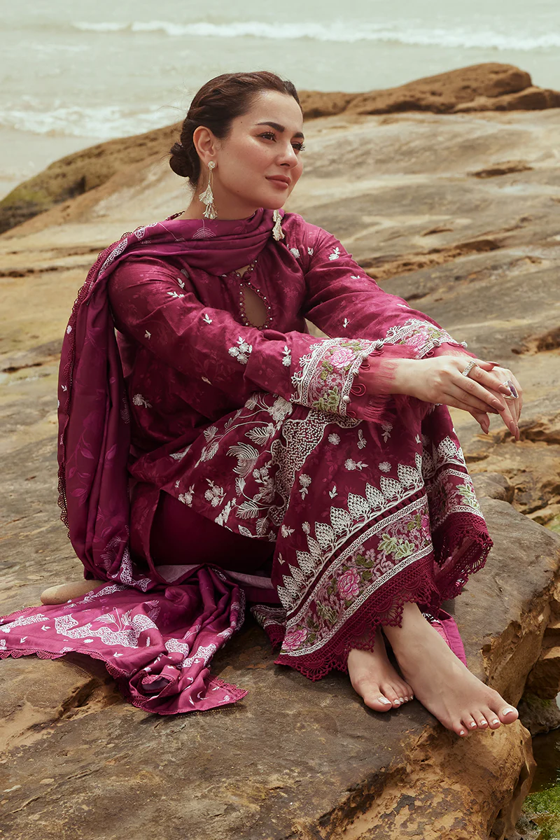 FUCHSIA FLORET-3PC SATIN EMBROIDERED SUIT - Image 3