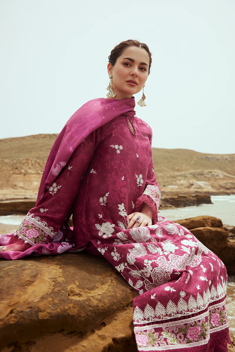 FUCHSIA FLORET-3PC SATIN EMBROIDERED SUIT - Image 4