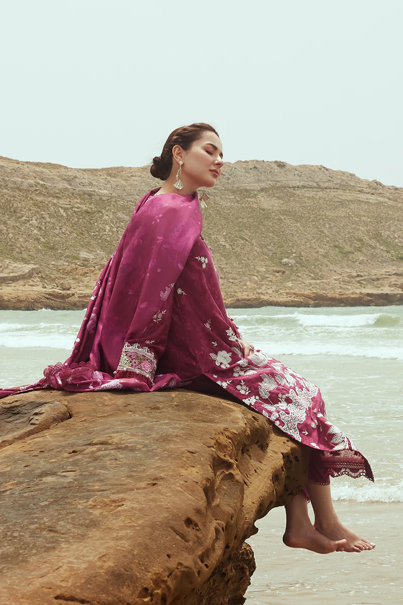 FUCHSIA FLORET-3PC SATIN EMBROIDERED SUIT - Image 6