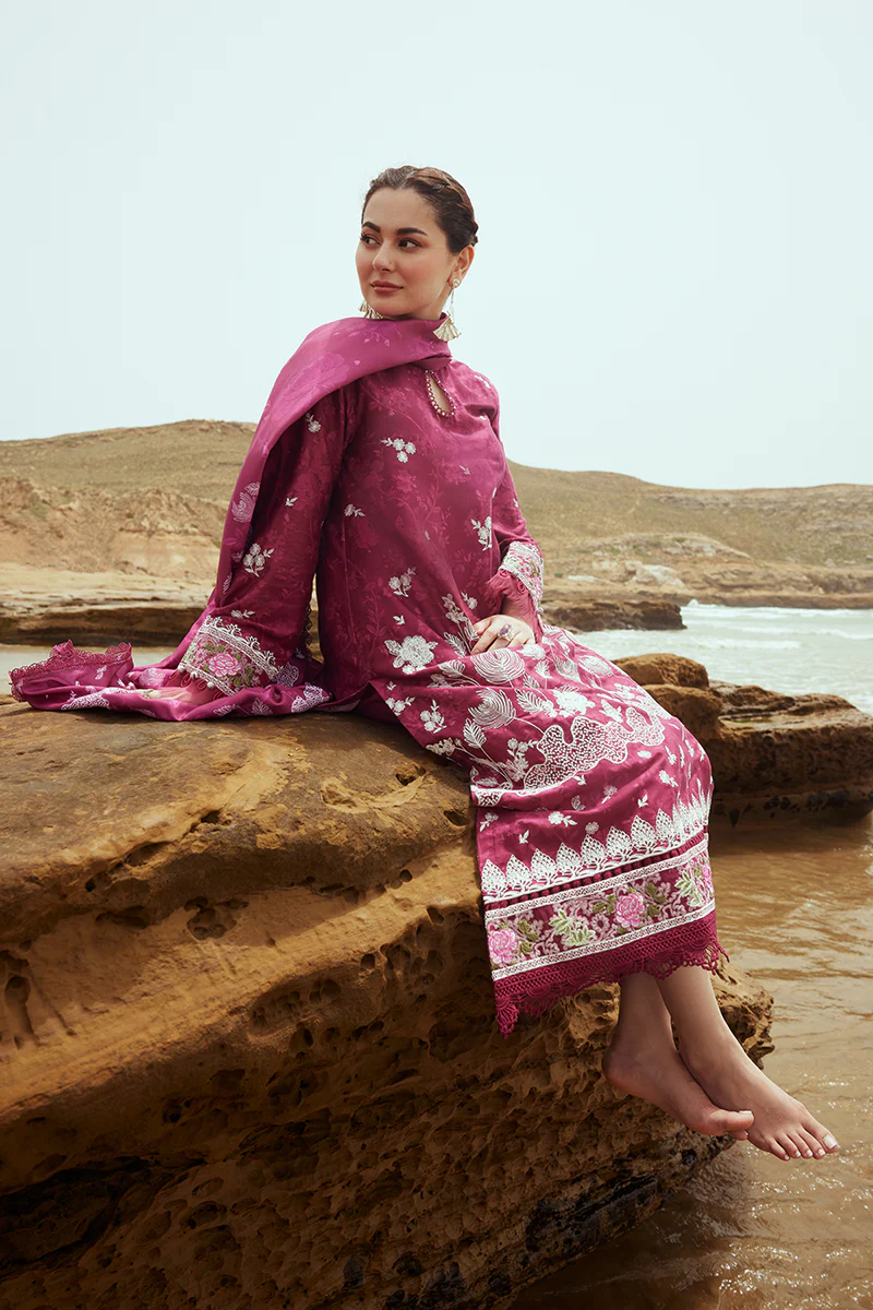 FUCHSIA FLORET-3PC SATIN EMBROIDERED SUIT - Image 7