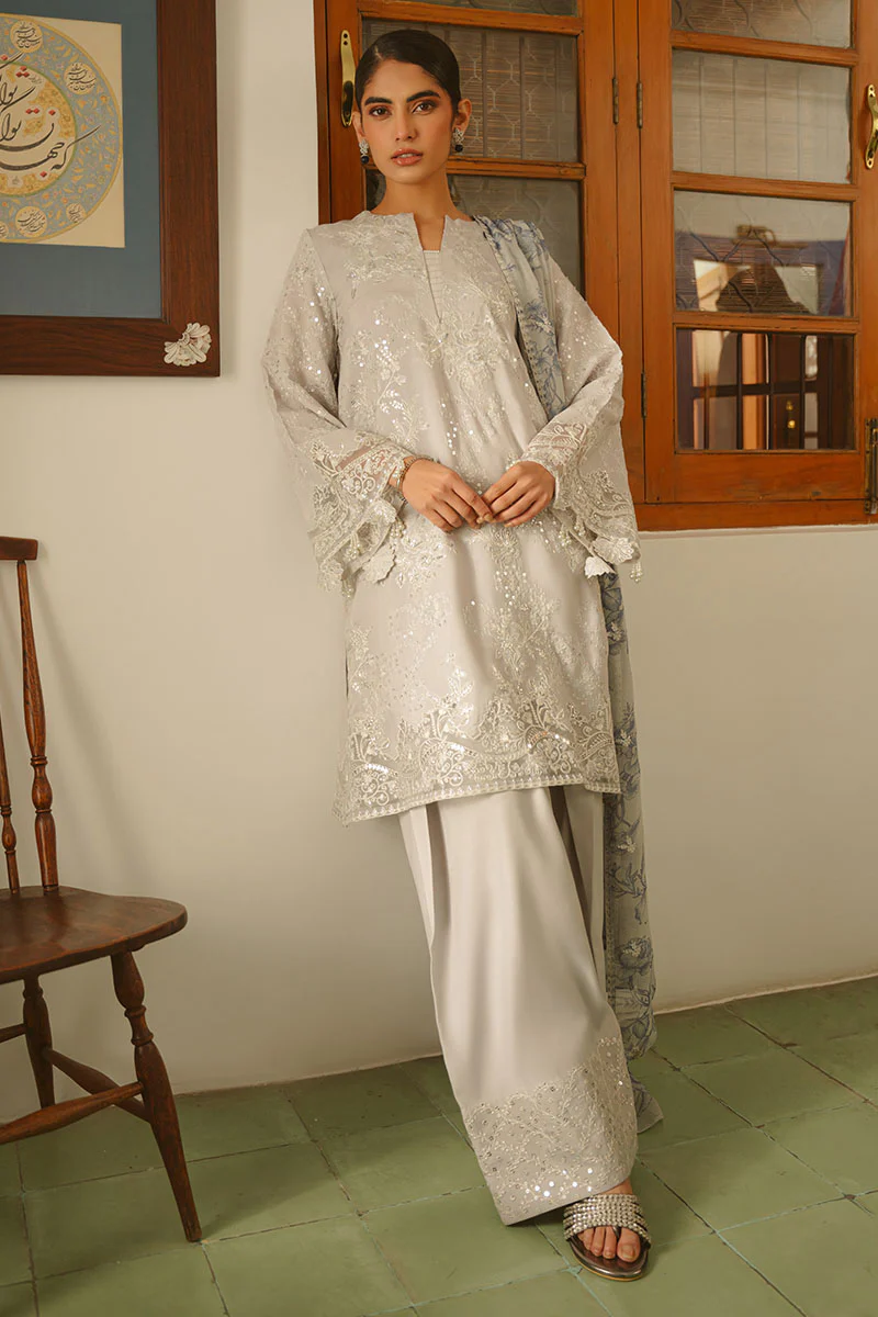 GRAY DAWN-3 PIECE EMBROIDERED SILK SUIT - Image 9