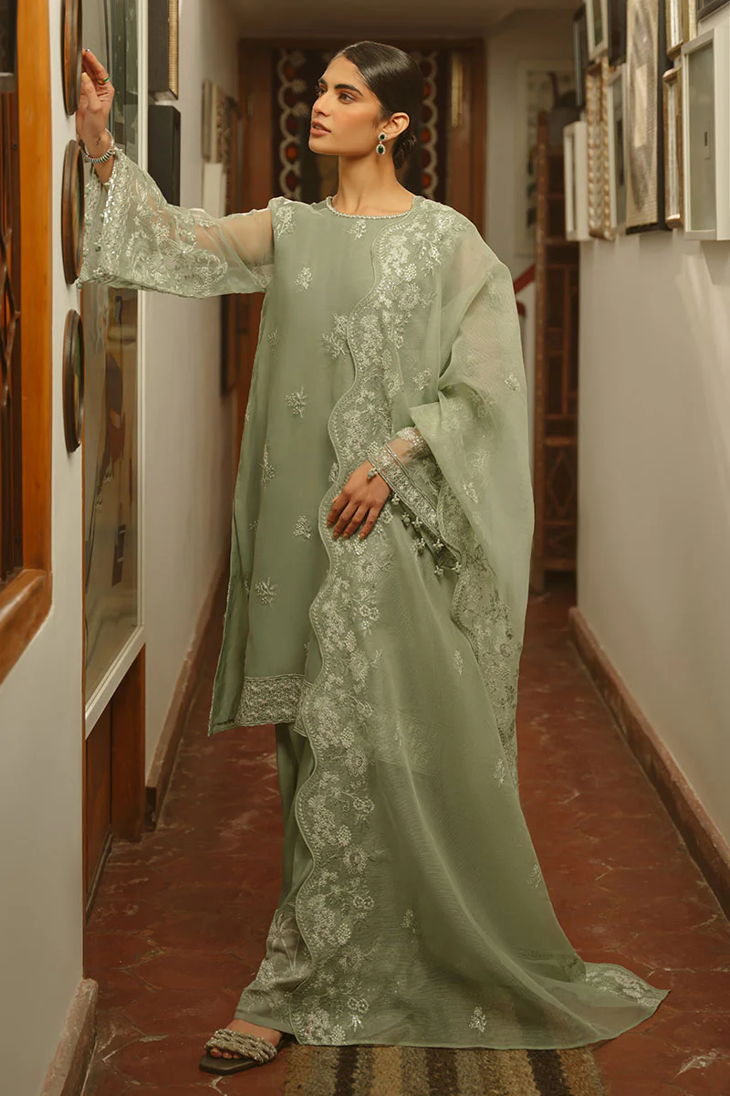 GREEN LILY-4 PIECE EMBROIDERED ORGANZA SUIT - Image 4