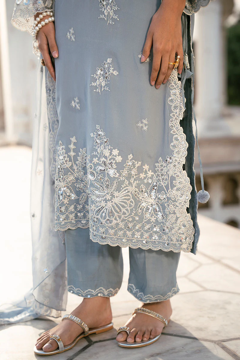 GREY MELANGE-3PC (SHIRT, TROUSER & DUPATTA) - Image 3