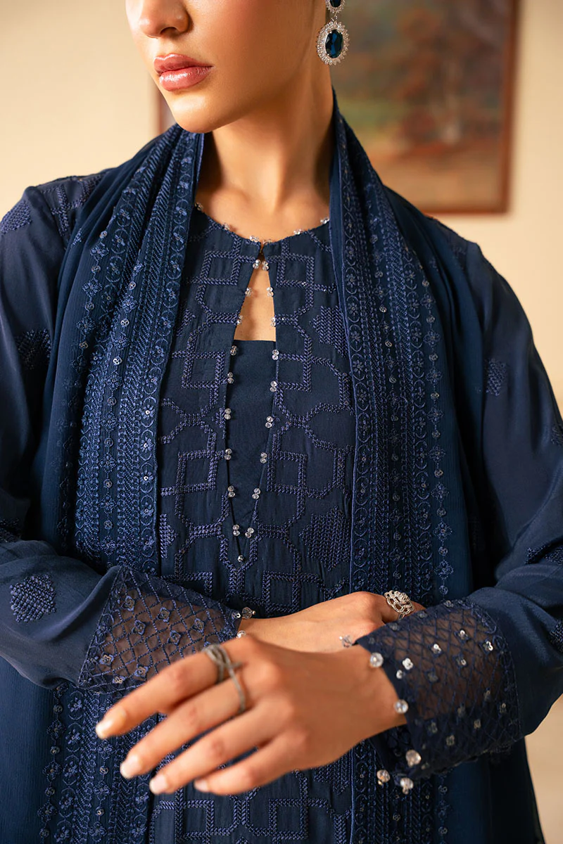 INDIGO BLUE-4 PIECE EMBROIDERED CHIFFON SUIT - Image 2