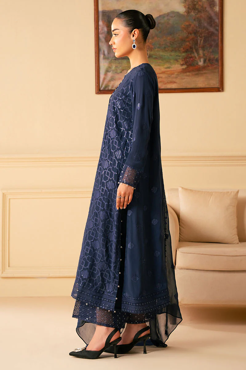 INDIGO BLUE-4 PIECE EMBROIDERED CHIFFON SUIT - Image 7
