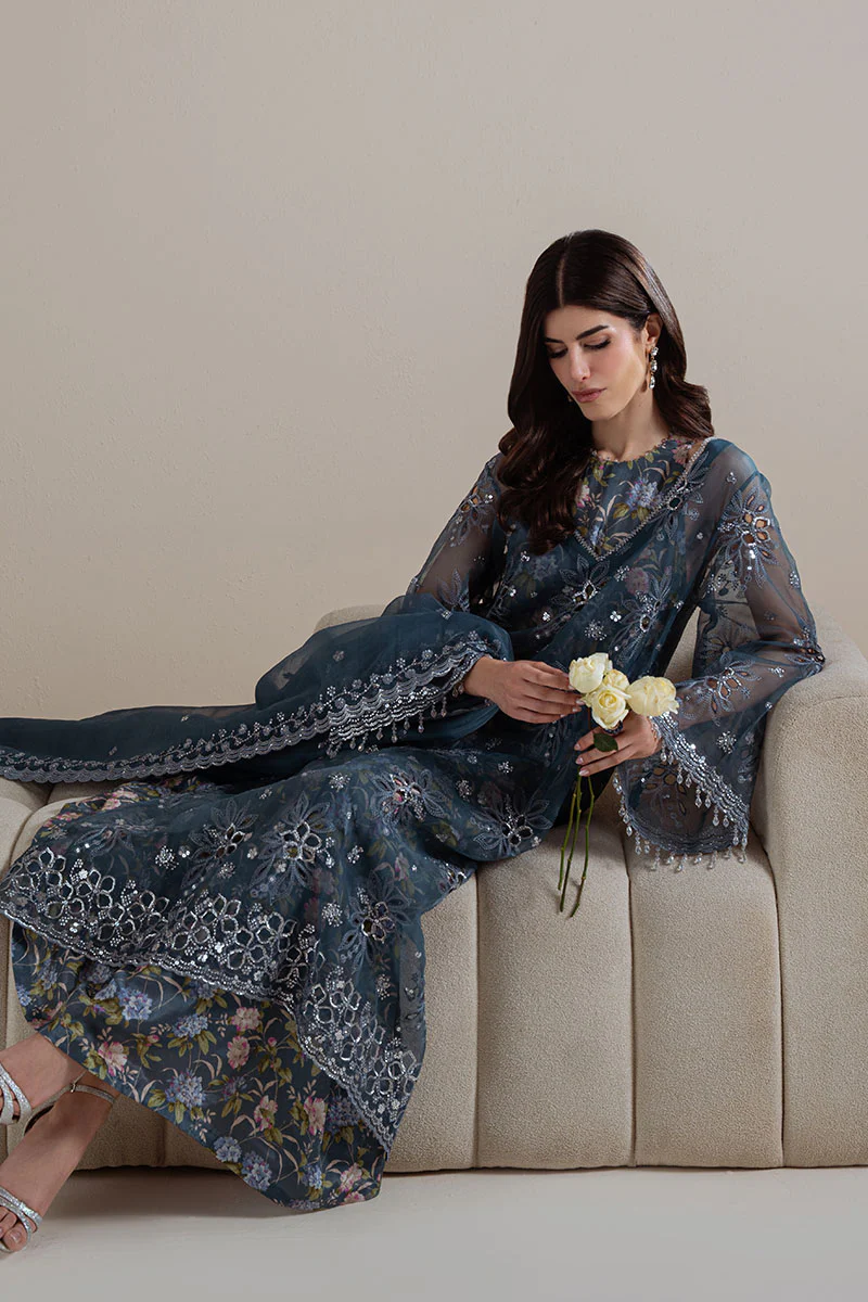 INDIGO SPARK-4PC ORGANZA EMBROIDERED SUIT - Image 3