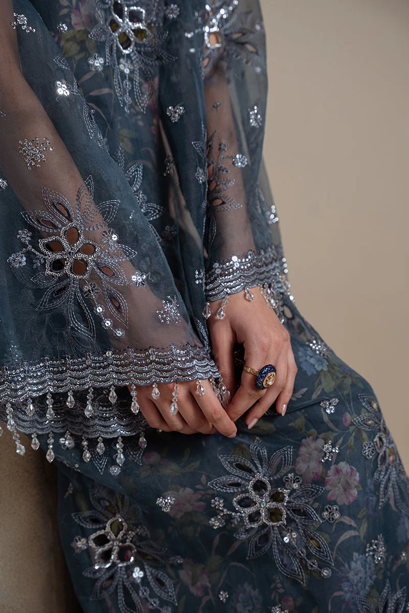 INDIGO SPARK-4PC ORGANZA EMBROIDERED SUIT - Image 4