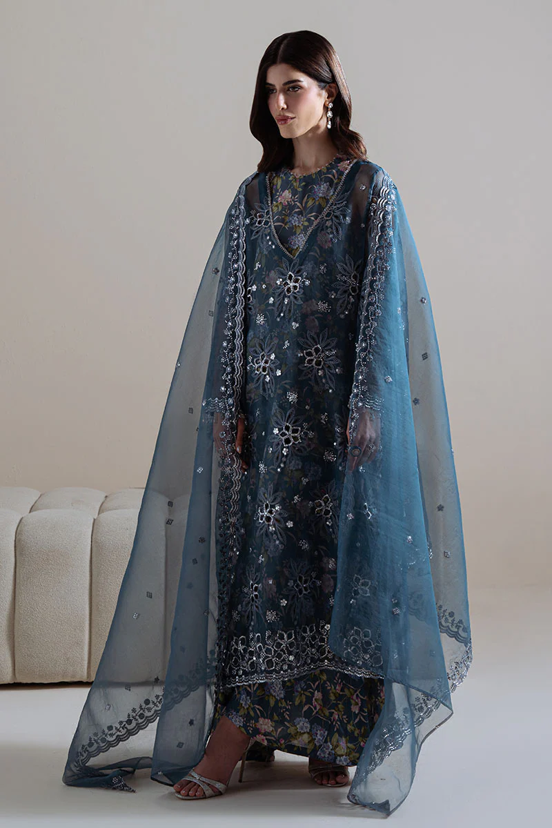 INDIGO SPARK-4PC ORGANZA EMBROIDERED SUIT - Image 6