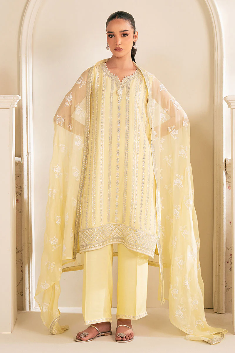 LEMON BLISS-4PC CHIFFON EMBROIDERED SUIT - Image 3