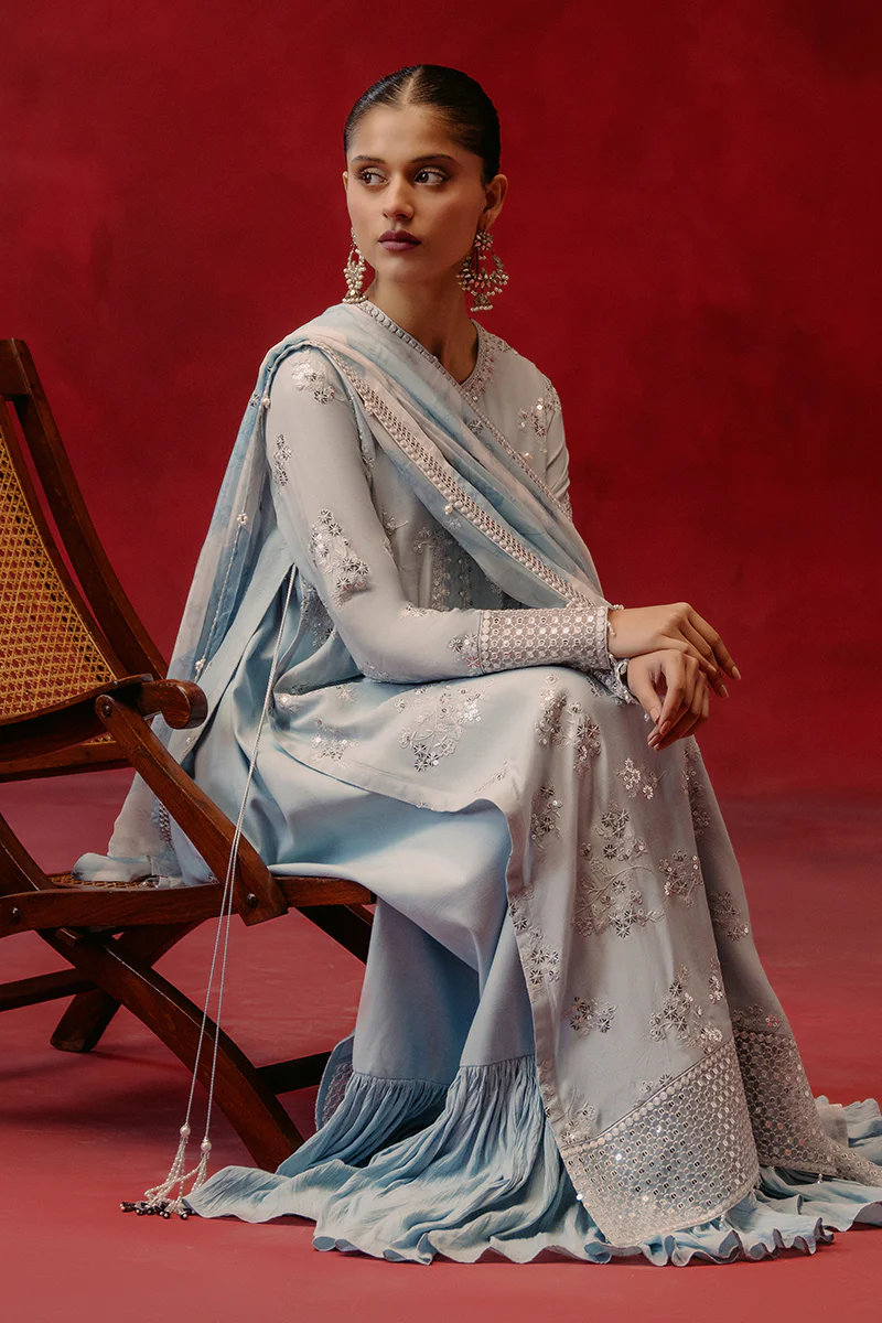 MAJESTIC AZURE-3 PIECE SILK EMBROIDERED SUIT - Image 7
