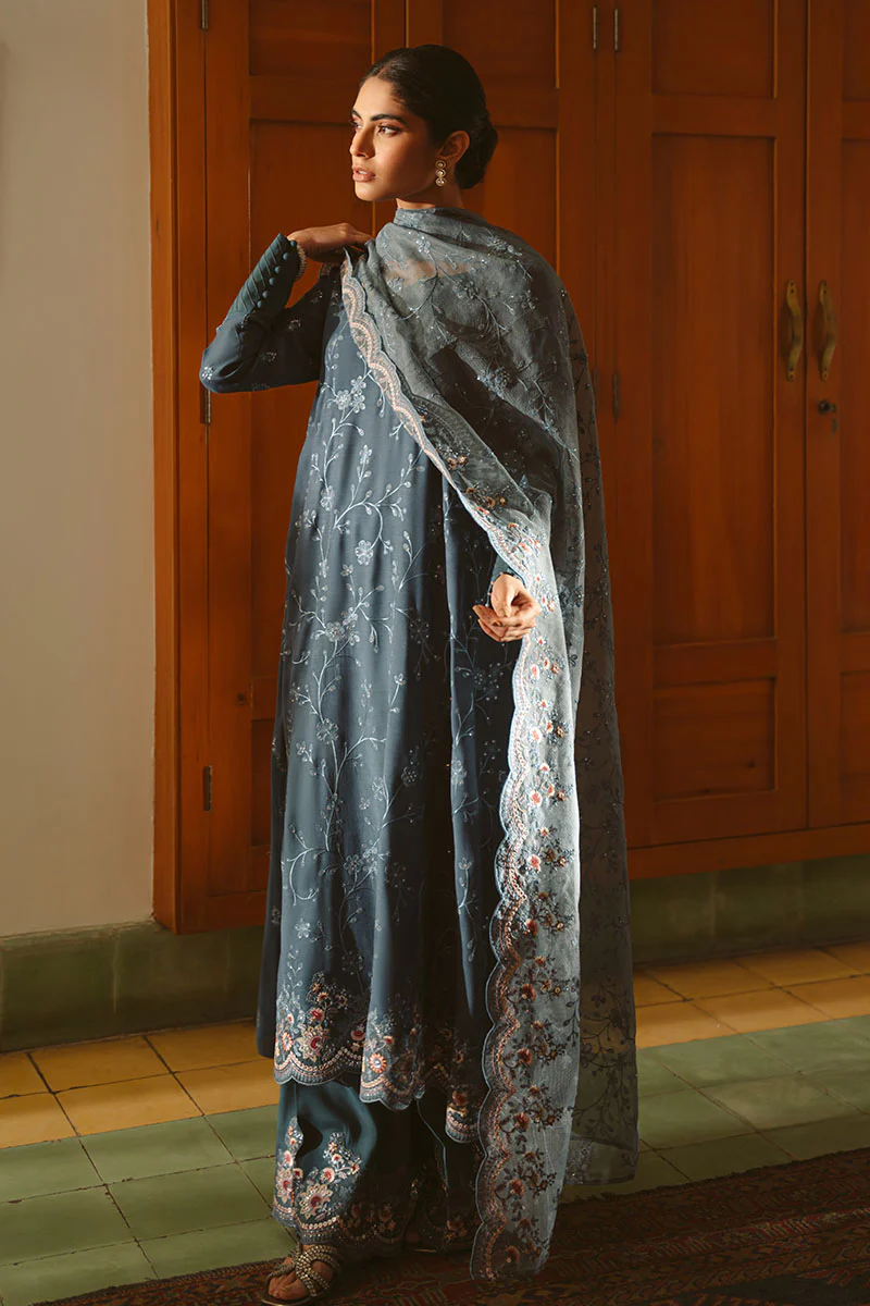 MAJESTIC TEAL-3 PIECE EMBROIDERED SILK SUIT - Image 3