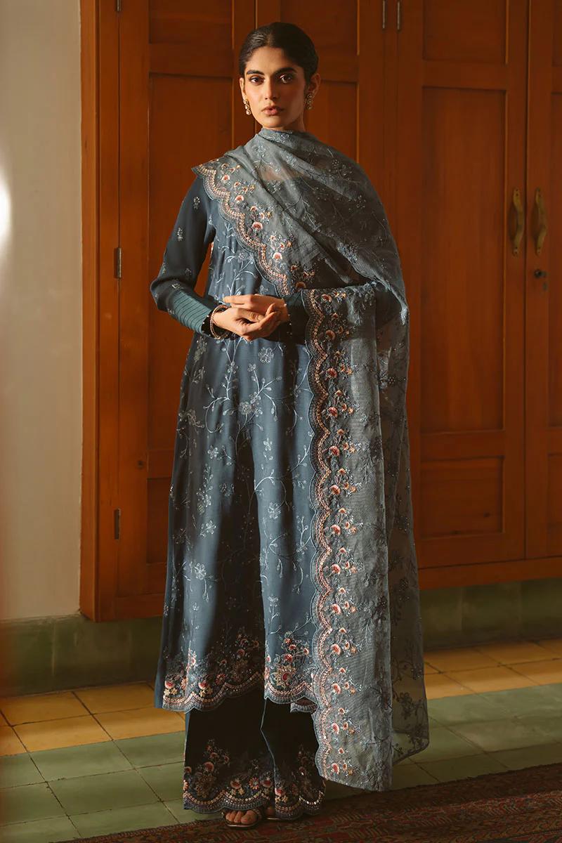 MAJESTIC TEAL-3 PIECE EMBROIDERED SILK SUIT - Image 4