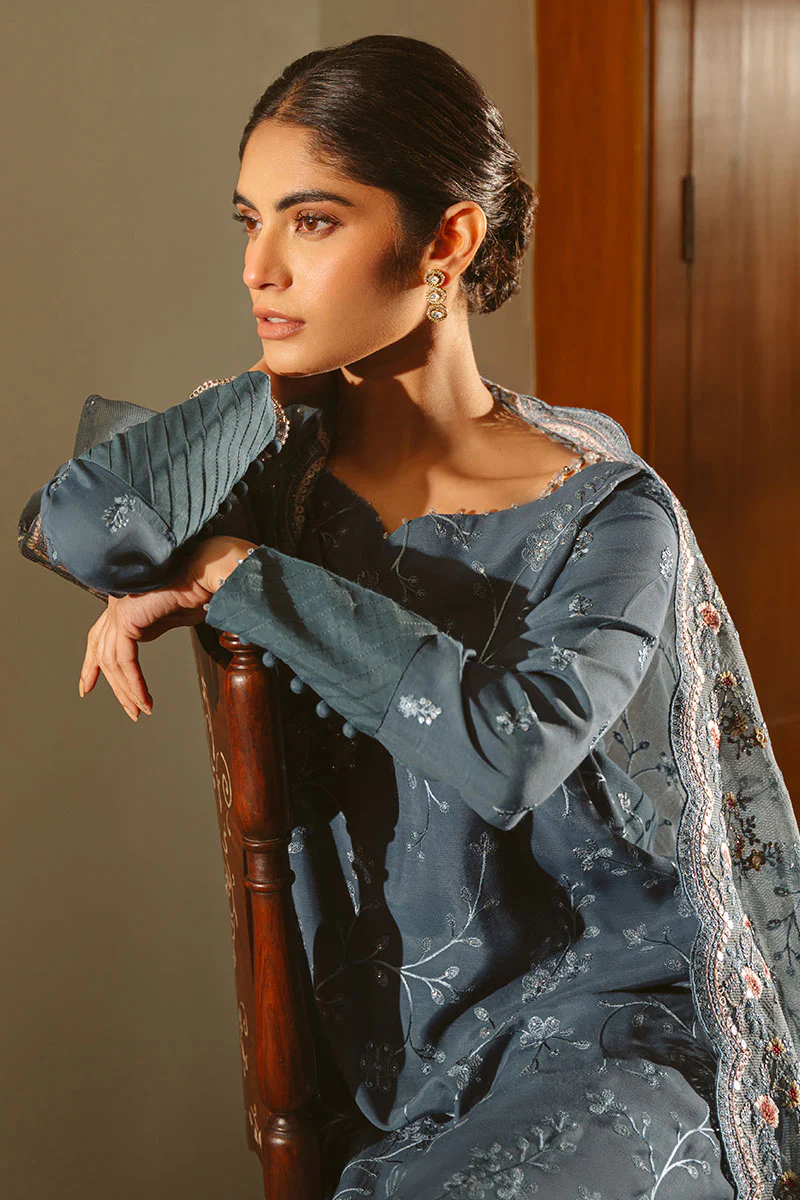 MAJESTIC TEAL-3 PIECE EMBROIDERED SILK SUIT - Image 6