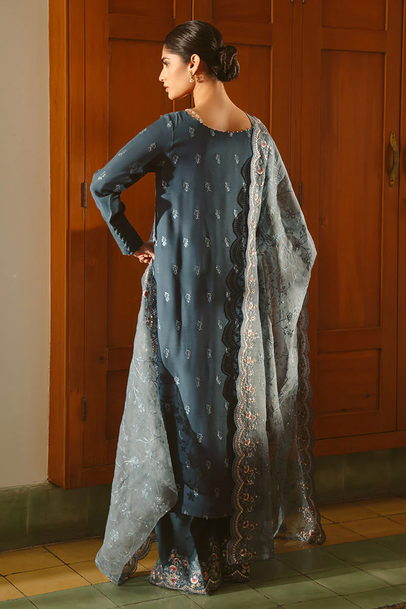 MAJESTIC TEAL-3 PIECE EMBROIDERED SILK SUIT - Image 7