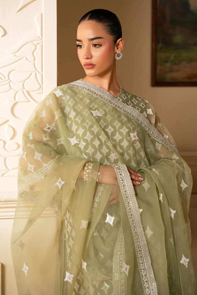 MINTED SAGE-4 PIECE EMBROIDERED ORGANZA SUIT - Image 4