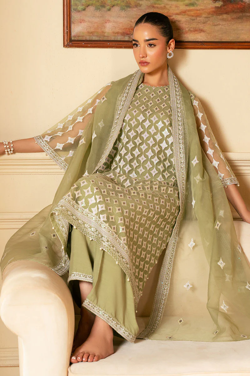 MINTED SAGE-4 PIECE EMBROIDERED ORGANZA SUIT - Image 5