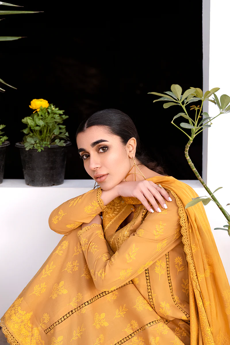 MUSTARD ORIANE-3PC PASTE PRINTED LAWN SUIT - Image 5