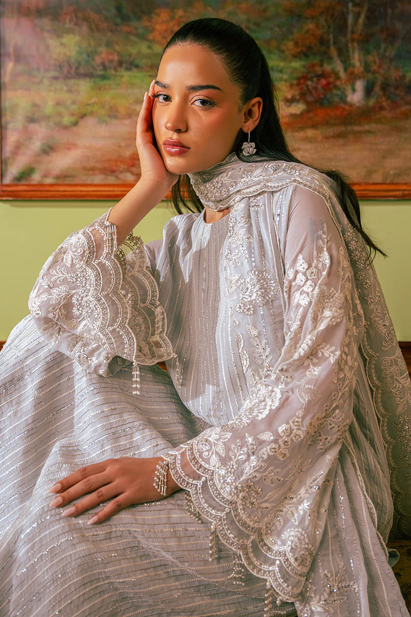 MUTED BLUE-4 PIECE EMBROIDERED CHIFFON SUIT - Image 7