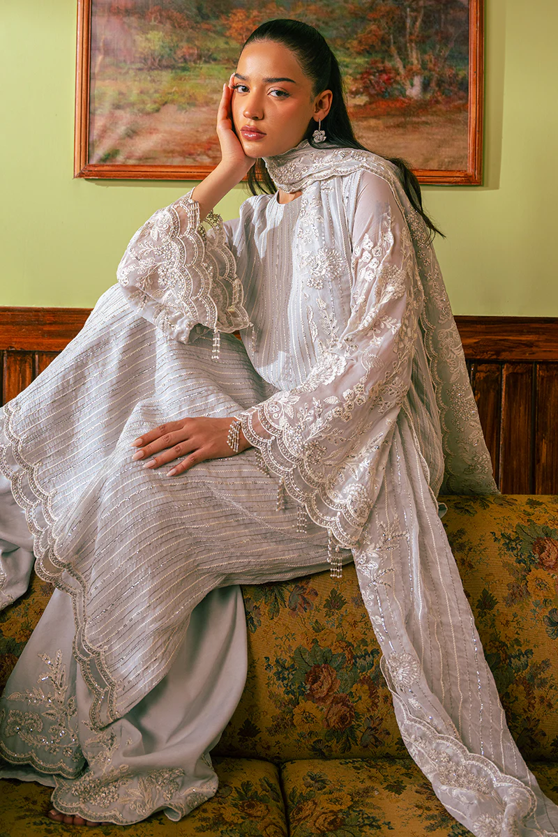 MUTED BLUE-4 PIECE EMBROIDERED CHIFFON SUIT - Image 8