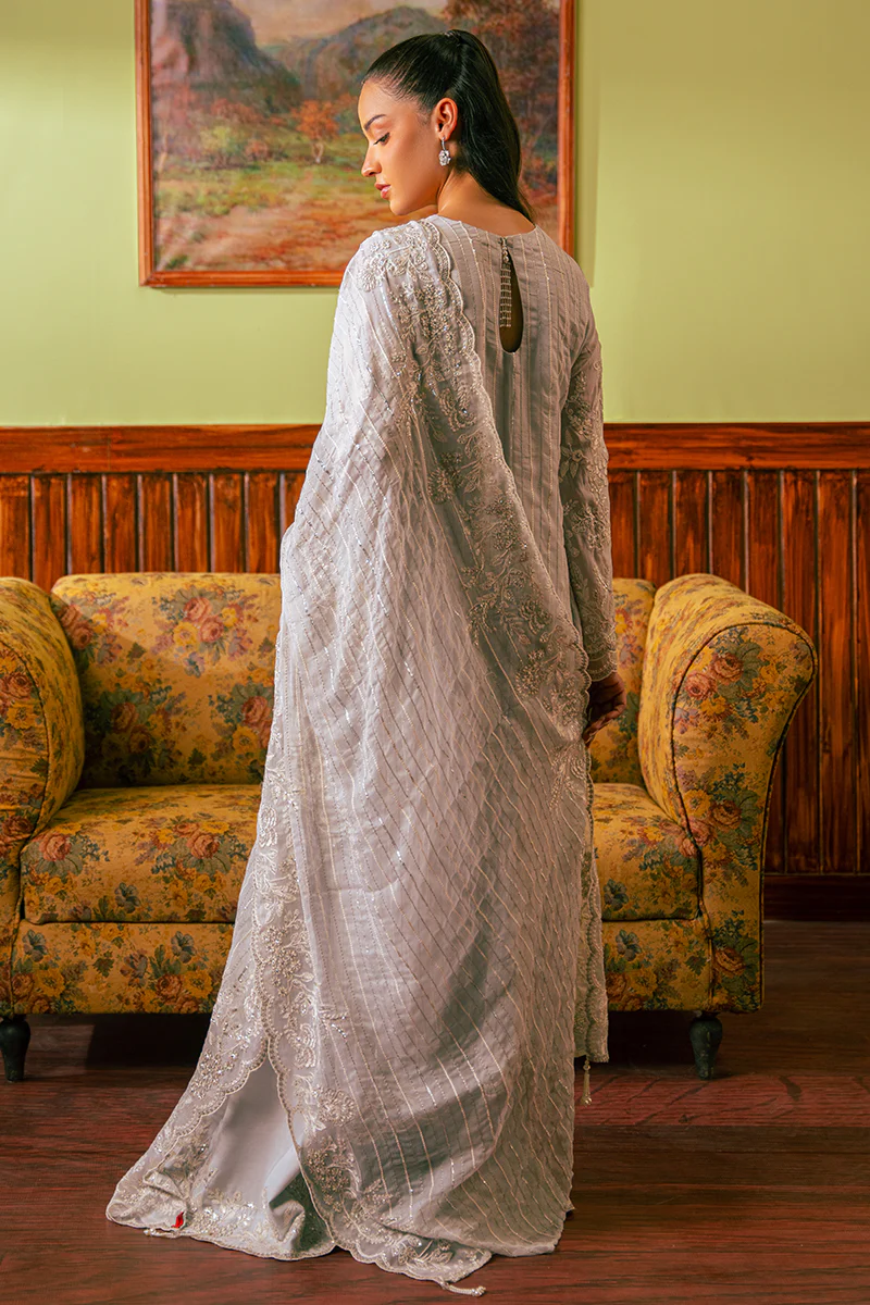 MUTED BLUE-4 PIECE EMBROIDERED CHIFFON SUIT - Image 9