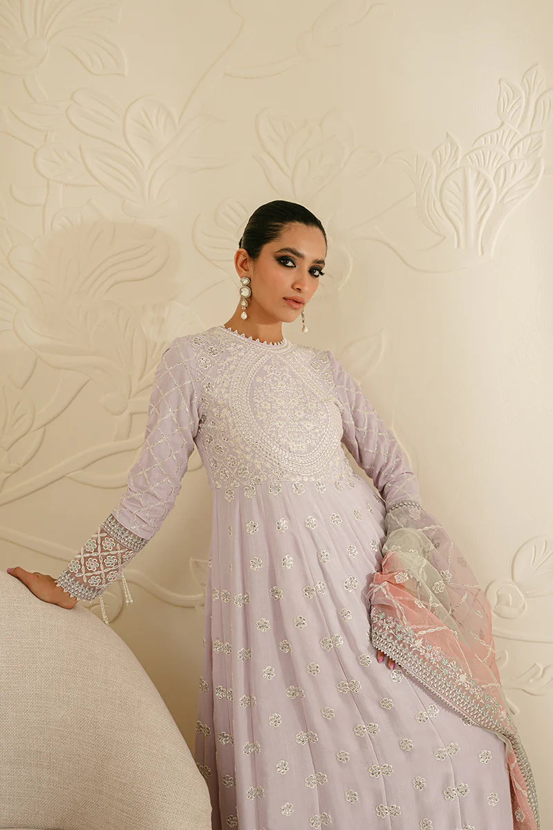 PASTEL MAUVE-3PC SILK EMBROIDERED SUIT - Image 4