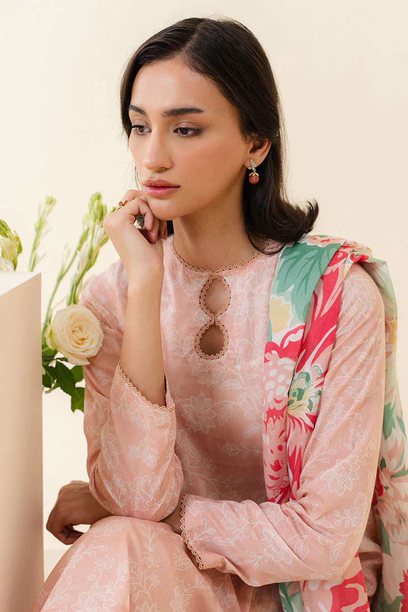 PEACH SORBET-3 PIECE PRINTED LAWN SUIT - Image 4