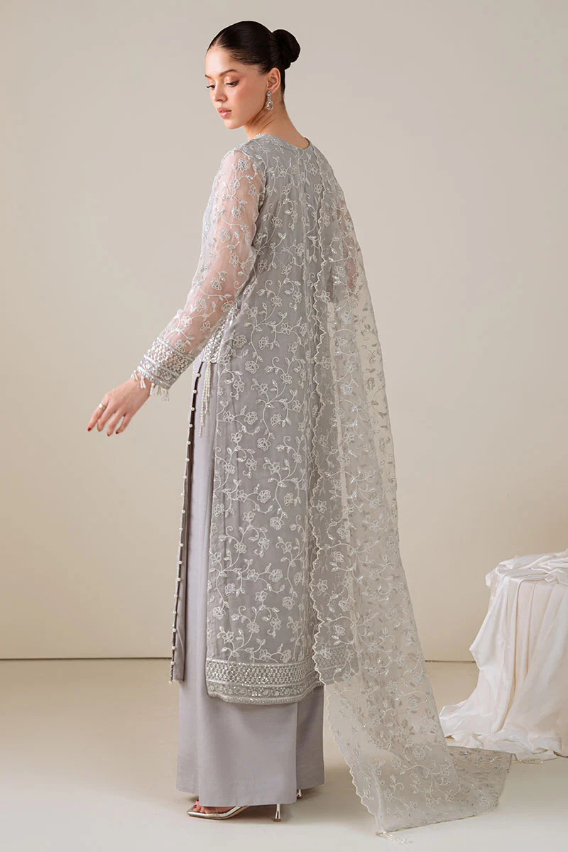 PEARL GRAY-4PC ORGANZA EMBROIDERED SUIT - Image 8