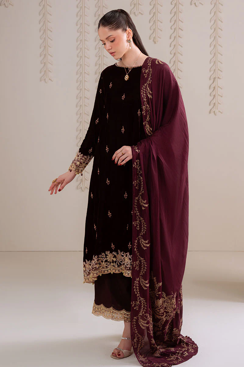 ROYAL PLUM-3PC VELVET EMBROIDERED SUIT - Image 6