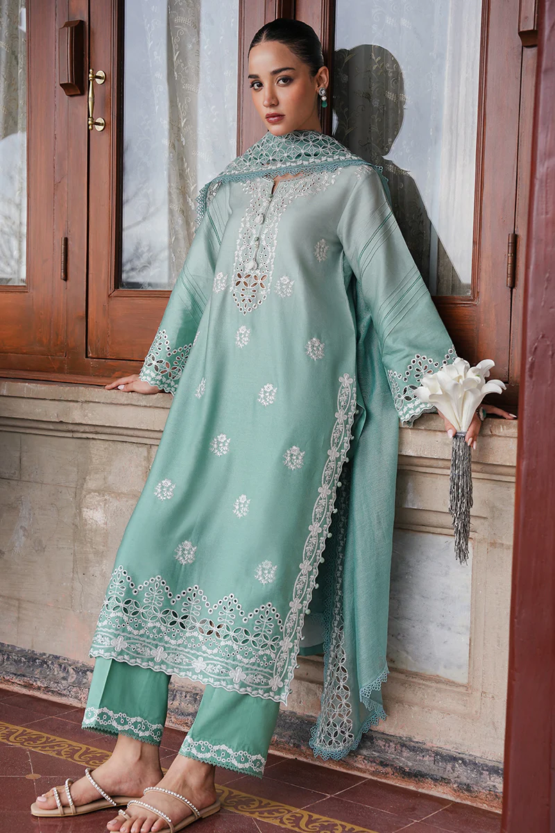 AQUA MELODY-3PC SATIN EMBROIDERED SUIT - Image 5