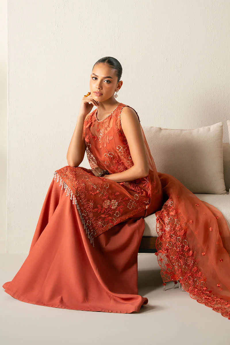AUTUMN ZEST-4PC ORGANZA EMBROIDERED SUIT - Image 3