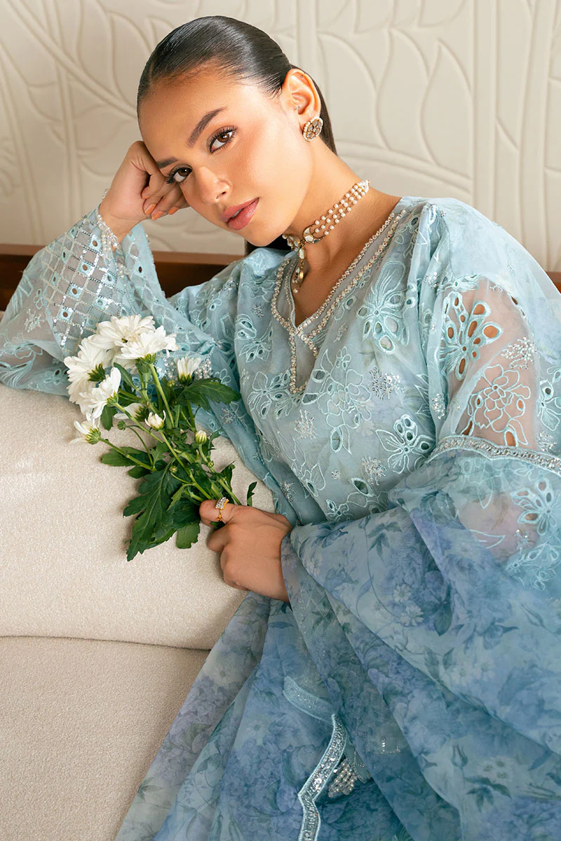 BLUE CLAIR-4PC ORGANZA EMBROIDERED SUIT - Image 7