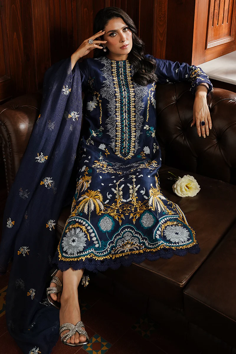 CELESTIAL NAVY-3PC SATIN EMBROIDERED SUIT - Image 3