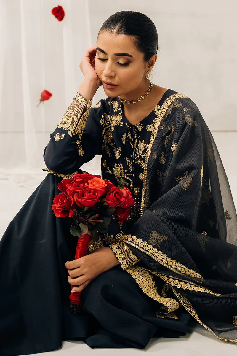 CHARCOAL TINT-3 PIECE EMBROIDERED SILK SUIT - Image 5