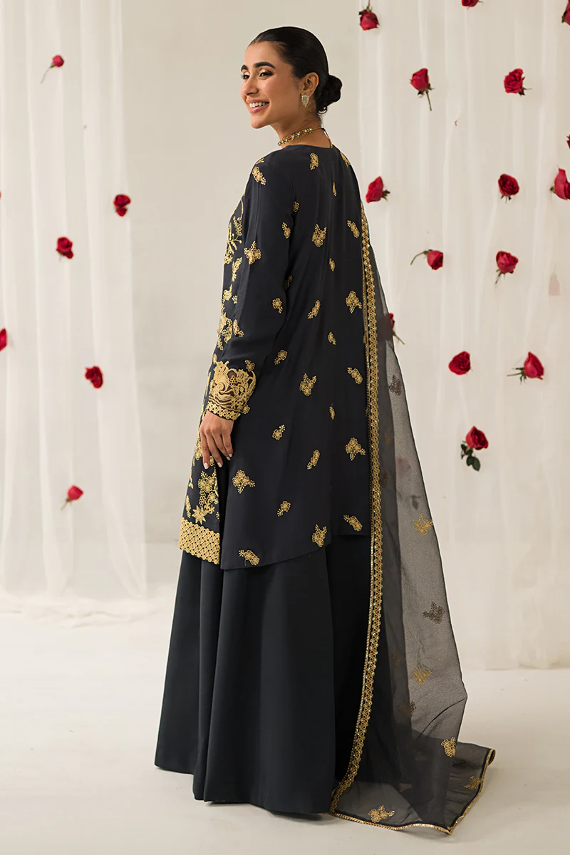 CHARCOAL TINT-3 PIECE EMBROIDERED SILK SUIT - Image 7