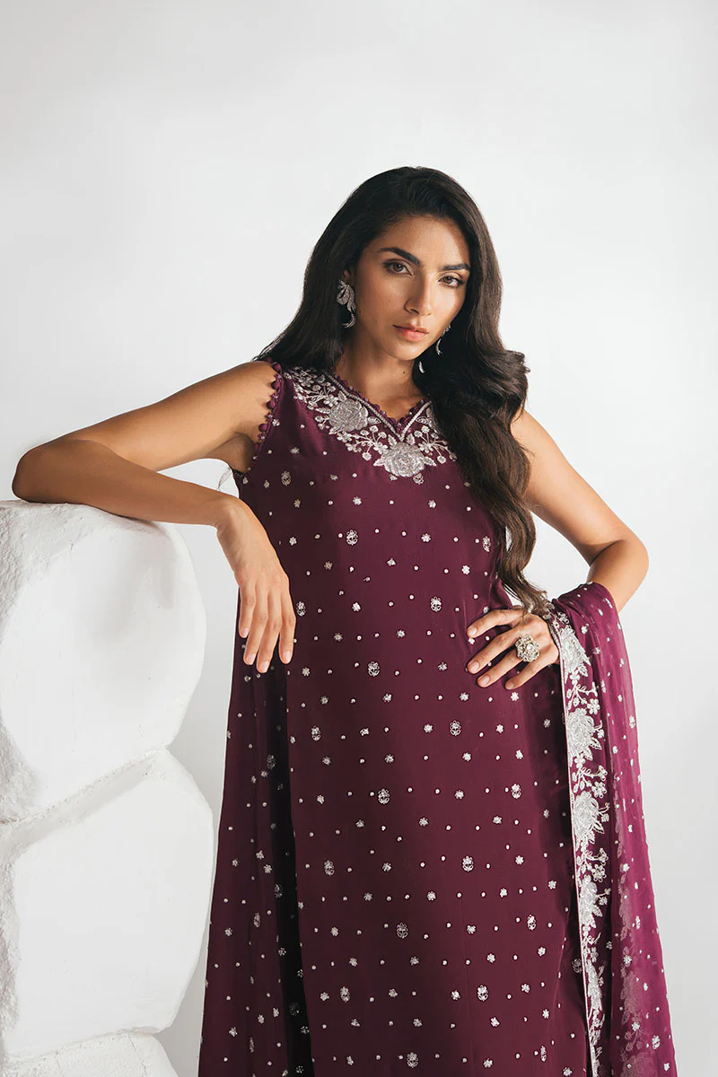 CHERRY WOOD-4PC EMBROIDERED CHIFFON SUIT - Image 3