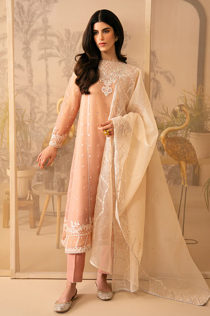 CORAL CASCADE-4 PIECE EMBROIDERED ORGANZA SUIT - Image 6