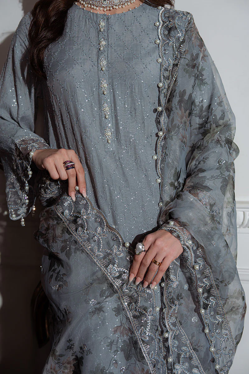 DUSKY SMOKE-3PC SILK EMBROIDERED SUIT - Image 2