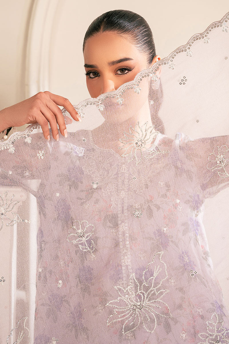 DUSTY LAVENDER-4PC ORGANZA EMBROIDERED SUIT - Image 4